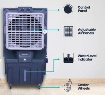 gloster 125 plus (grey, gloster 125 l air cooler with powerful air throw, honeycomb cooling & auto swing technology) gloster 125 plus (grey, gloster 125 l air cooler with powerful air throw, honeycomb cooling & auto swing technology)