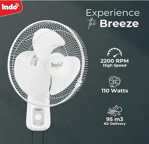 Indo Alpha Series 400 mm Sweep Size 110 W Wall Fan in White, ALPHA-16-WHITE indo alpha series 400 mm sweep size 110 w wall fan in white, alpha 16 white