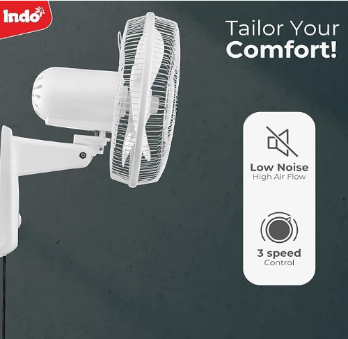 Indo Alpha Series 400 mm Sweep Size 110 W Wall Fan in White, ALPHA-16-WHITE indo alpha series 400 mm sweep size 110 w wall fan in white, alpha 16 white
