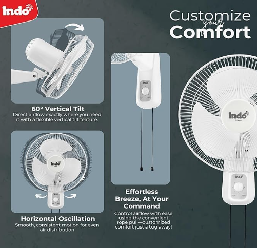 Indo Alpha Series 400 mm Sweep Size 110 W Wall Fan in White, ALPHA-16-WHITE indo alpha series 400 mm sweep size 110 w wall fan in white, alpha 16 white