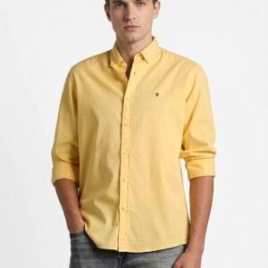 Louis Philippe Men's Yellow Slim Fit Shirt – Solid Casual Long Sleeve (LRSFSL10002896)