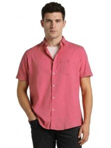 Louis Philippe Mens Pink Slim Fit Shirt - Pure Cotton Louis Philippe Mens Pink Slim Fit Shirt