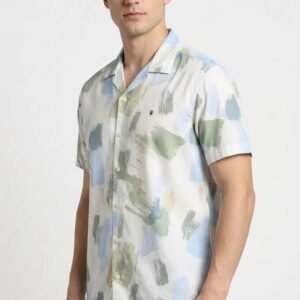 Louis Philippe Mens White Printed Half Sleeve Shirt - Modern Fit