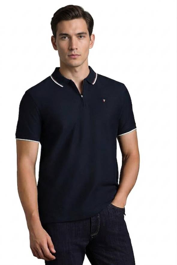 Louis Philippe Mens Navy Turtleneck T-Shirt - Slim Fit Louis Philippe Mens Navy Turtleneck T-Shirt - Slim Fit
