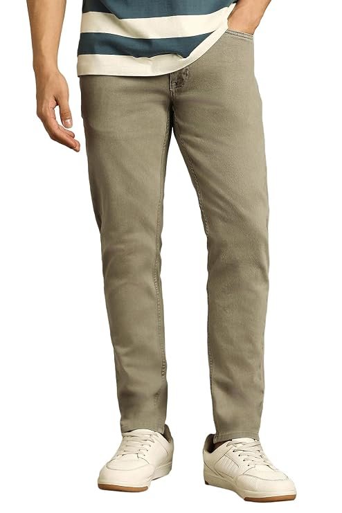 Louis Philippe Mens Beige Smart Fit Jeans - Mid Rise Cotton Blend Louis Philippe Mens Beige Smart Fit Jeans - Mid Rise Cotton Blend