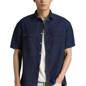 Louis Philippe Mens Navy Boxy Fit Shirt - 100% Cotton