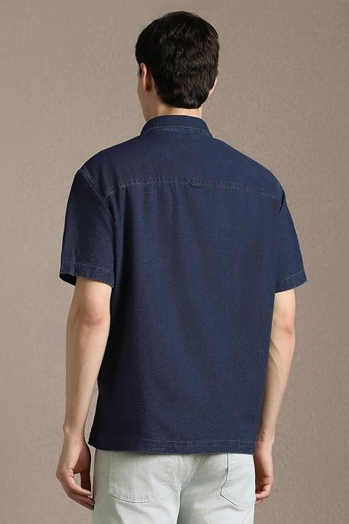 Louis Philippe Mens Navy Boxy Fit Shirt - 100% Cotton Louis Philippe Mens Navy Boxy Fit Shirt - 100% Cotton - Image 2