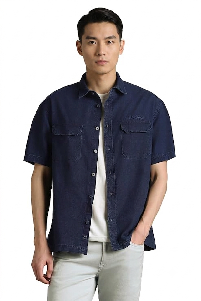 Louis Philippe Mens Navy Boxy Fit Shirt - 100% Cotton Louis Philippe Mens Navy Boxy Fit Shirt - 100% Cotton