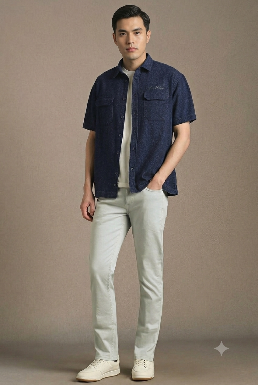 Louis Philippe Mens Navy Boxy Fit Shirt - 100% Cotton Louis Philippe Mens Navy Boxy Fit Shirt - 100% Cotton - Image 3