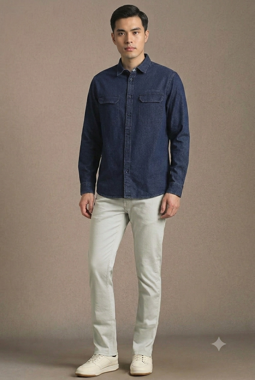 Louis Philippe Mens Navy Boxy Fit Shirt - 100% Cotton Louis Philippe Mens Navy Boxy Fit Shirt - 100% Cotton - Image 4