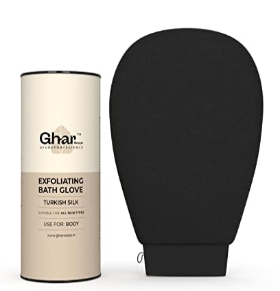 Ghar Soaps Exfoliating Gloves For Dead Skin Body, Black | Loofah for Women/Loofah for Men | Gentle On Skin | Easy To Use | Scrub Gloves | All Dead Skin Cells, Blackheads, Impurities, Sustainable Ghar Soaps Exfoliating Gloves for dead skin removal