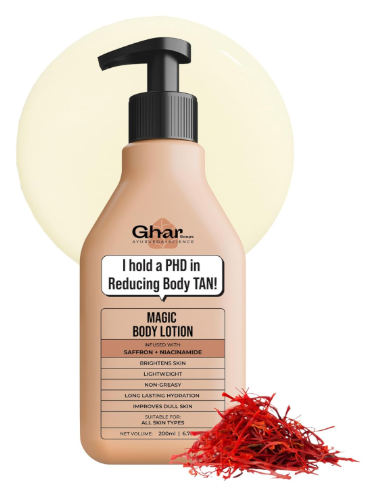 Ghar Soaps Magic Brightening Body Lotion | Saffron, Niacinamide Ghar Soaps Magic Brightening Body Lotion with saffron