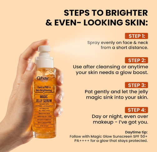 Ghar Soaps Magic Jelly Mist Serum | India’s First Jelly Mist Face Serum with Saffron, Niacinamide & Astaxanthin for Brightening, Even Skin Tone & Dark Spot Reduction | Lightweight, Non-Sticky, Quick Absorbing | For Men & Women – 100ml Ghar Soaps Magic Jelly Mist Serum | India’s First Jelly Mist Face Serum with Saffron, Niacinamide & Astaxanthin for Brightening, Even Skin Tone & Dark Spot Reduction | Lightweight, Non-Sticky, Quick Absorbing | For Men & Women – 100ml - Image 5