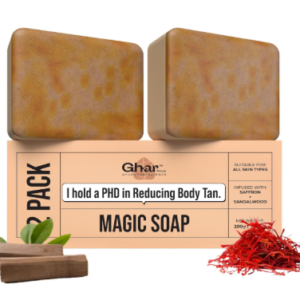 Ghar Soaps Sandalwood & Saffron Magic Soaps For Bath (100 Gms Pack Of 2) | Paraben Free | Chandan & Kesar Bath Soap | Handmade Soaps For Glowing | Skin Brightening Soap For Men & Women