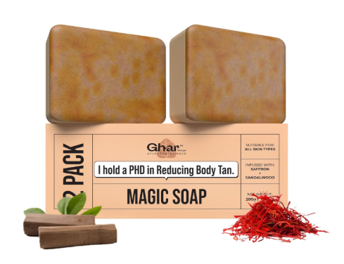 Ghar Soaps Sandalwood & Saffron Magic Soaps For Bath (100 Gms Pack Of 2) | Paraben Free | Chandan & Kesar Bath Soap | Handmade Soaps For Glowing | Skin Brightening Soap For Men & Women Ghar Soaps Sandalwood Saffron Soap Pack of 2 for glowing skin