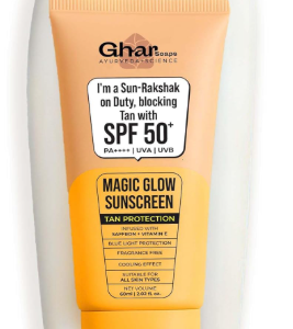 Ghar Soaps Magic Glow SPF 50+ PA++++ Mineral Sunscreen | UVA/UVB & Blue Light Protection | No White Cast, Non-Greasy (60g, Pack of 1)