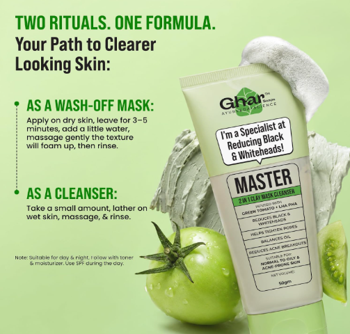Ghar Soaps Master Clay Mask Cleanser | For reducing blackheads and whiteheads | With Green Tomato Extract & Kaolin + green clay | For all skin types (50ml) Ghar Soaps Master Clay Mask Cleanser | For reducing blackheads and whiteheads | With Green Tomato Extract & Kaolin + green clay | For all skin types (50ml) - Image 7