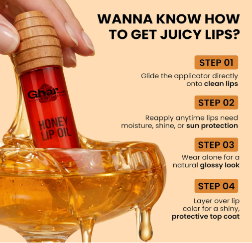 GHAR SOAPS Honey Lip Oil SPF 30 PA+ | Hydrating, Non-Sticky Gloss with Honey & Vitamin E (10 ml, Kiss Me Babe) GHAR SOAPS Honey Lip Oil SPF 30 PA+ | Hydrating, Non-Sticky Gloss with Honey & Vitamin E (10 ml, Kiss Me Babe) - Image 5