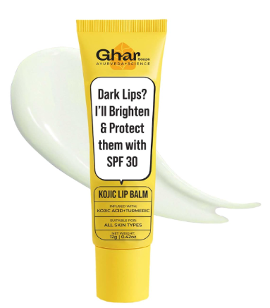Ghar Soap Brightening kojic Lip Balm with SPF 30 | For Dark, Pigmented, Dry, Flaky Lip | SPF 30 for Sun Damage and Discoloration | Lip Balm for Glossy Buttery Soft Pink Lips| For Women & Men - (12 gm) Ghar Soaps Kojic Lip Balm SPF 30 for dark and dry lips